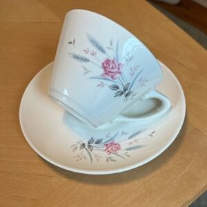 California Pottery Company Pink Floral Teacup and Saucer Set Made in USA